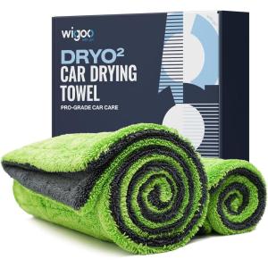 imageWigoo Premium Microfiber Car Drying Towel 1300GSM 2Size Set36241616 UltraAbsorbent No Streaks amp Scratches DualSided Edgeless Wash Towels with Twisted Loop for Cars Detailing SUV Truck2 Sizes Green Set