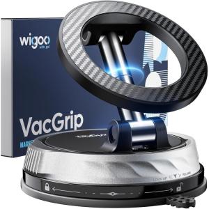 imageWigoo 2026 Upgraded Car Phone Holder for Magsafe 98LBS Suction amp 3000gf Magnetic 360 Adjustable Car Mount Cell Phone Holders for Your Car for iPhone 17 Pro Max 16 15 14 13 12 Plus Carbon Fiber