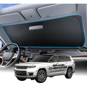 imageWigoo for Jeep Wrangler Windshield Sunshade OEM Design 100 Sun Blockage Foldable Heat Insulation Sun Shade with Storage Bag for Jeep Wrangler 20182026 Silver Coatingfor Jeep Grand Cherokee20222026