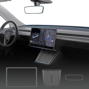 image:imageWigoo 3PCS Center Console Accessories for Tesla Model Y Juniper Wireless Charger Mat 154 Screen Edge Cover Rearview Mirror Cover for Model Y Juniper Premium and Performance Only BlackBlack