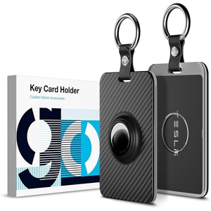 image:imageWigoo Key Card Holder for Tesla with AirTag Slot ScratchResistant Carbon Fiber Texture Hard PC Key Card Case with Keychain for Model 3YSX Cybertruck Accessories 2PackBlack Hard Shell