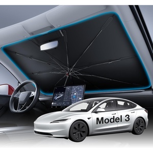 image:imageWigoo Windshield Sun Shade Umbrella for Tesla Model Y 100 Sun Blockage Ice Cooling Fabric Foldable Heat Insulation Front Window Sunshade Umbrella for Tesla Model Y 20202026 JuniperSpecific